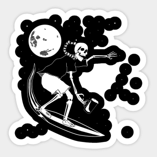 Surfing Space Skeleton Sticker